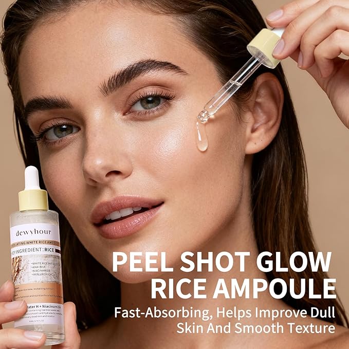 dewyhour Exfoliating Black & White Rice Ampoule Duo Set - Gently Removes Dead Skin Cells, Refines Pores, Soft Face & Body Scrub for All Skin Types, 2-Pack