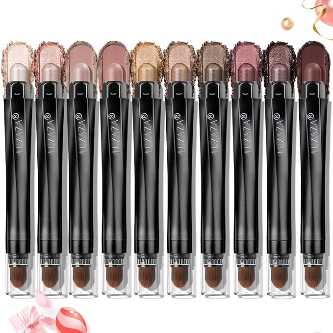 10PCS Eyeshadow Stick,Shimmer And Matte Brown Metallic Eye Shadow sticks Set,Cream Eyeshadow Pencil Crayon with Smudge-proof & Waterproof,Eye Brightener Stick