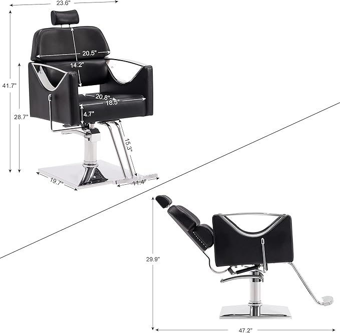 BarberPub Classic Recliner Leathern Barber Chair Heavy Duty Hair Spa Salon Styling Beauty Equipment 3126 (Black)