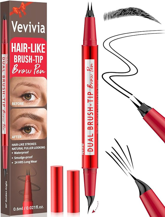 Vevivia Eyebrow Pencils for Women - Eyebrow Pen with Dual-Brush-Tip & Curved Tip for Natural Fuller-Looking Brows, Precise Hair-Like Strokes for All Brow Types, Last All-Day Brow Makeup, Black