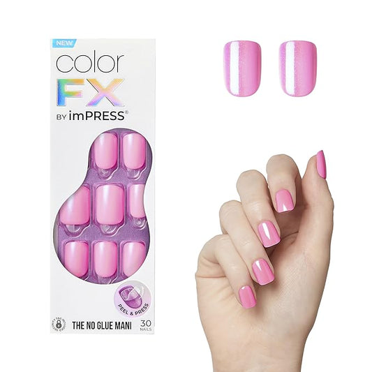 KISS imPRESS No Glue Mani Press On Nails, Color FX, 'Late Night', Light Pink, Short Size, Squoval Shape, Includes 30 Nails, Prep Pad, Instructions Sheet, 1 Manicure Stick, 1 Mini File