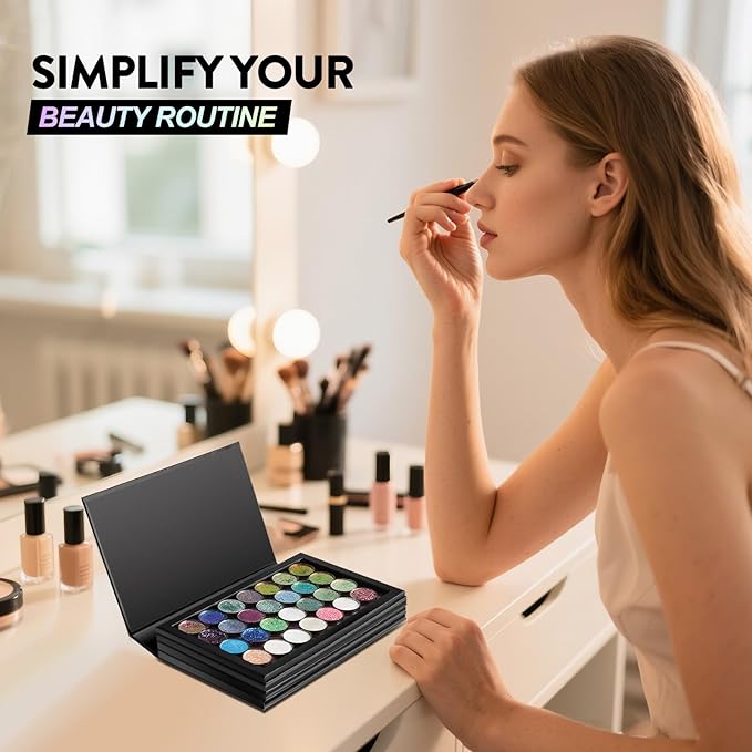 4-Layer Magnetic Makeup Palette Empty, Large Depotting Makeup Palette for Eyeshadow, Blush Powder, Lipstick