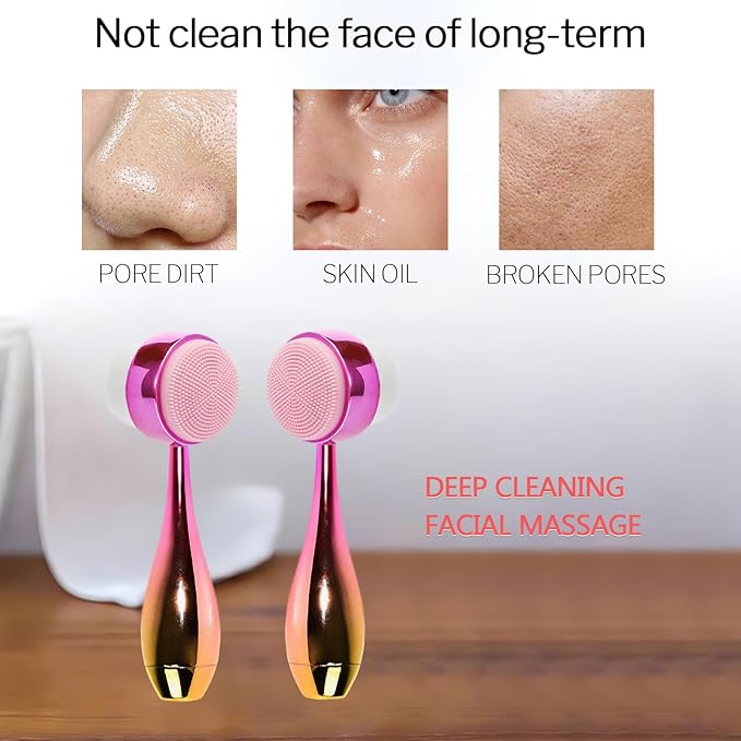 Face Brush 2 in 1, Facial Cleansing Brush Double Sides, Facial Exfoliation Scrub Brush Silicone Manual Face Scrubber Brush for Gentle Deep Pore Cleansing, Skincare (Gold, 1 Pack)