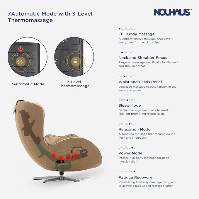 Nouhaus NOU Campo Heated Massage Chair,Full Body Massaging Zero-Gravity Leisure Recliner with Low-Noise 3D Massage and Dual Sound Systems Modern Massage Chairs (Mellow Sand)