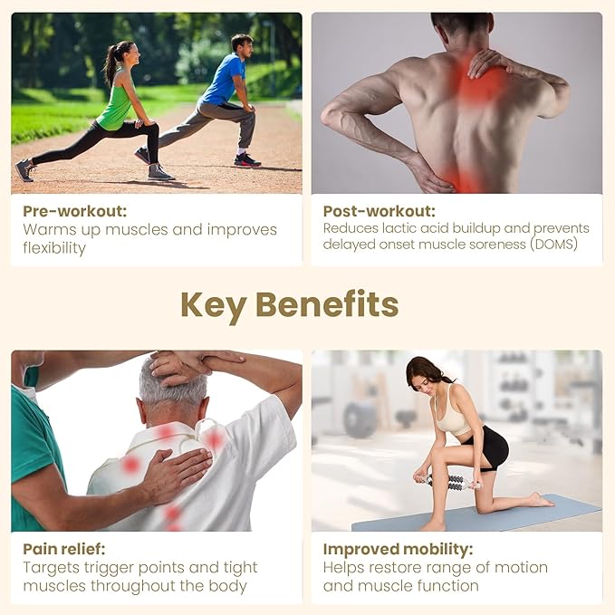 Double Row Muscle Roller Stick for Muscles Deep Tissue，with One-Piece Roller & Bionic Massage Contacts,High Efficiency Relieves Soreness & Tension，Unique Gifts for Runner Athelets Gym Yoga.