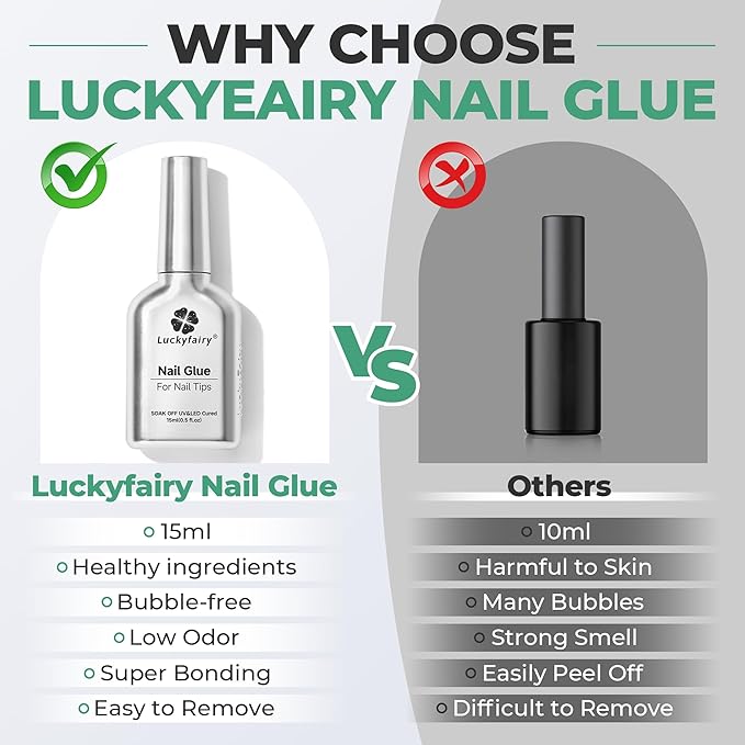 6 in 1 Gel Nail Glue Kit: Super Strong Nail Glue Gel 2Pcs 15ml for Press On Nails Clear Acrylic Nail Tips Long Lasting Art Gift Salon at Home U V Lamp Needed