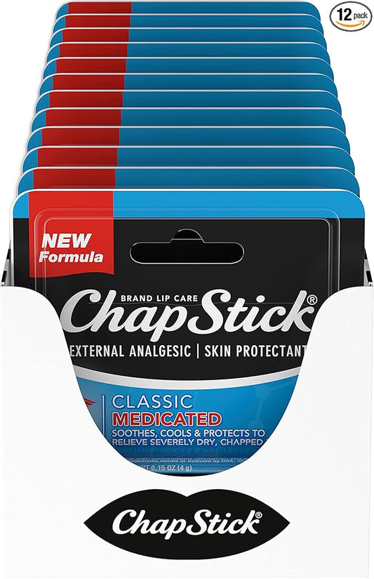 ChapStick Classic Medicated Lip Balm Tubes, Chapped Lips Treatment and Skin Protectant - 0.15x12 Oz