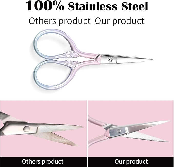 2 Pcs Eyebrow Scissors for Women, Professional Grooming Mini Scissors with Stainless Steel Straight Tip, 3.5 Inch Pink Small Scissors Beauty for Facial Hair, Eyebrows, Beard, Ear, Nose, Moustache