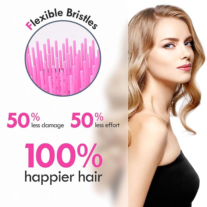 4 Pack Vented Detangling Hair Brush - Detangler Hairbrush with Soft Bristles for Effortless Tangle Free - Ideal for Wet Dry or Curly Damaged Hair for Women Men Kids