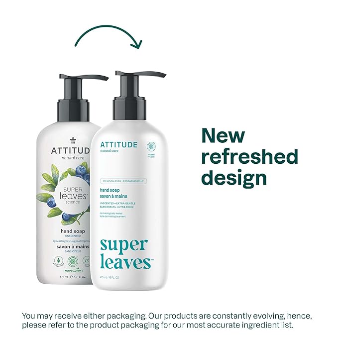 ATTITUDE Liquid Hand Soap, EWG Verified, Plant and Mineral-Based, Vegan Personal Care Products, Unscented, 16 Fl Oz