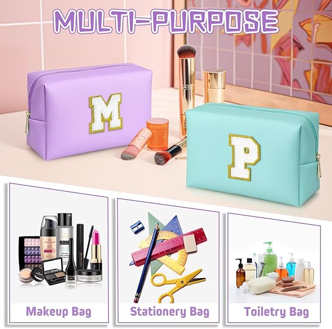 TOPEAST Preppy Bag, Monogrammed Makeup Bags with Zipper, Cute Makeup Pouch, Initial Birthday Gifts Bag for Daughter Friends Sister, Preppy Things for Girls (Purple H)