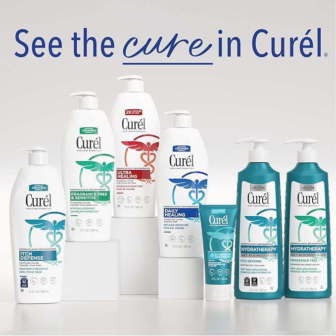 Curel Ultra Healing Intensive Fragrance-Free Lotion For Extra-Dry Skin, Dermatologist Recommended, Ideal for Sensitive Skin, Cruelty Free, Paraben Free, 13 Oz, Pack of 3