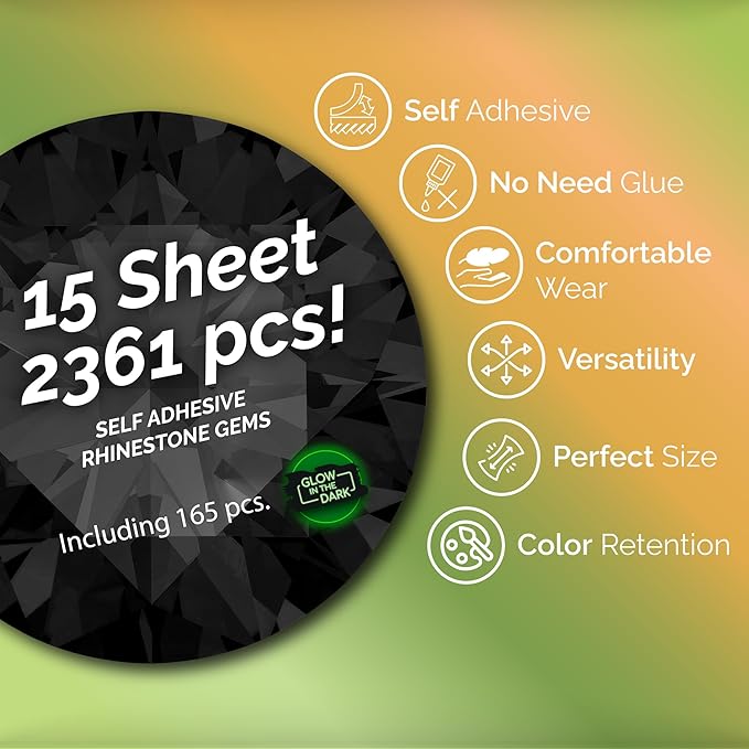 FACEGEM LONDON 15 Sheet Face Gems Rhinestone -SELF ADHESIVE- Rhinestones for Eyes Face Body Nails, Face Glitter, Nail Gems Rhinestone, Face Jewels Rhinestone for Party, Rave Festival, Make up