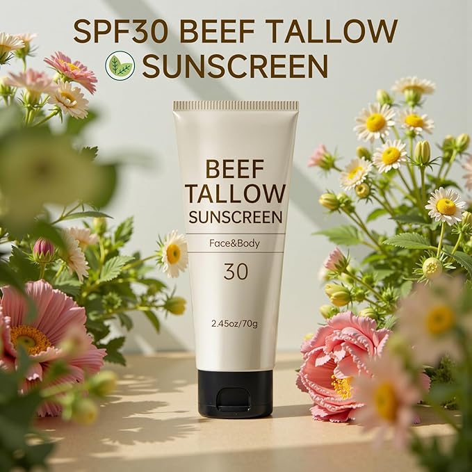 Tallow Sunscreen, Sunscreen for Face, SPF30 Natural Reef Safe Face Body Beef Tallow Sunblock, Non Greasy Clean Travel Sun Screen Sunblock for Outdoor Travel, 4.92 OZ,2 Pack