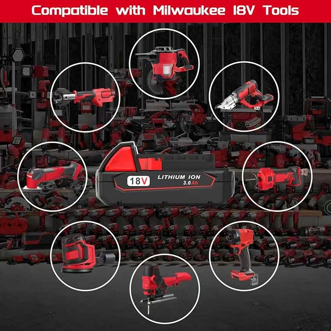 2 Pack 3.0Ah 18V Batteries Replace for Milwaukee M18 Battery Lithium lon 48-11-1815 48-11-1840, Compatible with Milwaukee m18 Battery Charger and 18 Volt Cordless Power Tools