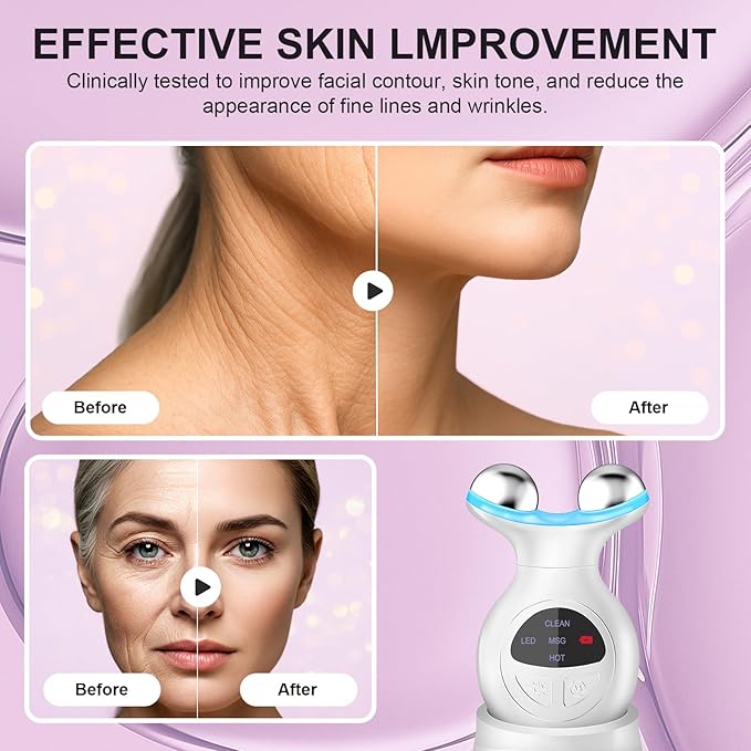 Microcurrent Facial Device, 7 Colors for Fading Fine Lines on Neck and Tightening Skin, Facial Wrinkle Removal Device, Smart Photon Micro-Current Device, White