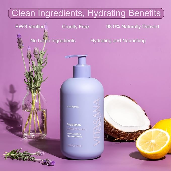 Natural Body Wash for Sensitive Skin, 16oz – Lavender Citrus Scent, Plant-Based, EWG Verified, Hypoallergenic, Paraben-Free, Sulfate-Free, Cruelty-Free