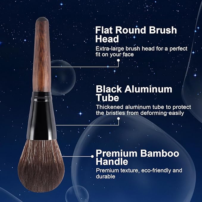 Large Bamboo Mineral Powder Brush, Fluffy Foundation Makeup Brush Kabuki Brushes with Soft Synthetic Bristles for Loose & Pressed Powder, Liquid, Cream, Buffing, Blending, Vegan & Cruelty-Free Tool