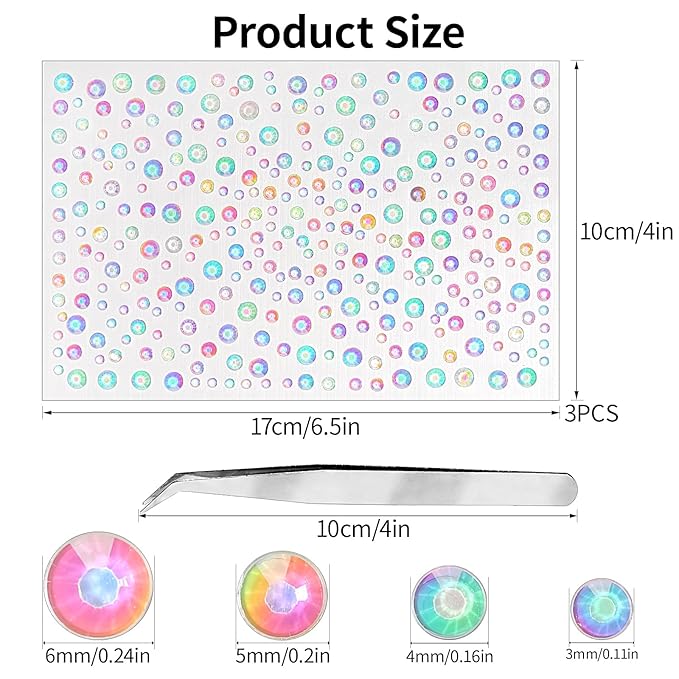 975Pcs Face Gems Hair Gems, Self-Adhesive Face Jewels Eye Jewels Rhinestones 3/4/5/6 mm DIY Face Gems Stick on, Hair Body Rhinestones Gems Crystals Pearls for Face Makeup, Crafts (gem_Aurora)