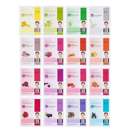 DERMAL 16 Combo B Pack Made in Korea Facial Mask – 20+ Years of K-Beauty Experience, Premium Quality Korean Sheet Masks for Daily Skincare Routine