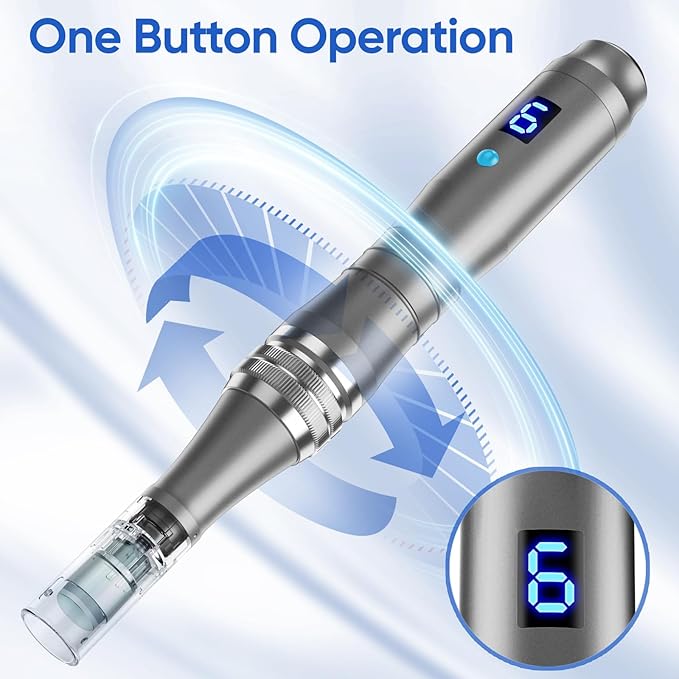 Microneedling Stamp Pen, Derma Stamp Pen, 0.25mm DermaStamp System, Derma Roller Alternative, Microneedle Micro Needle Skin Care Tool for Men Women Home Use