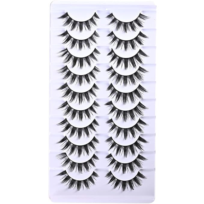 FARRED Manga Lashes Spiky Anime Eyelashes 10 Pairs Cosplay False Wispy Lash Strips Doll Eye Spike Wet Fake Eyelash 16mm Manhwa Cluster Lashes Natural Thick Korean Japanese Style Individual Lash