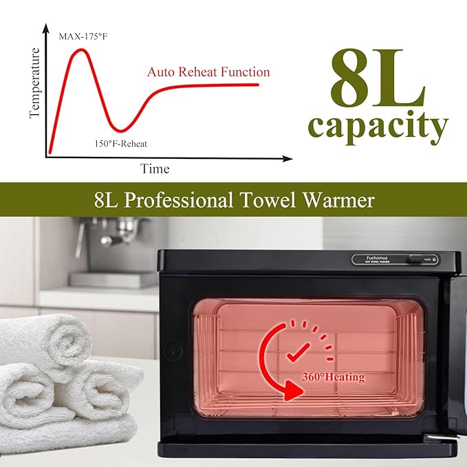 Hot towel warmer, 8L Towel Warmer Spa, Professional Towel Warmer for Facial, Small Towel warmer caddy for Salon, Spa, Black