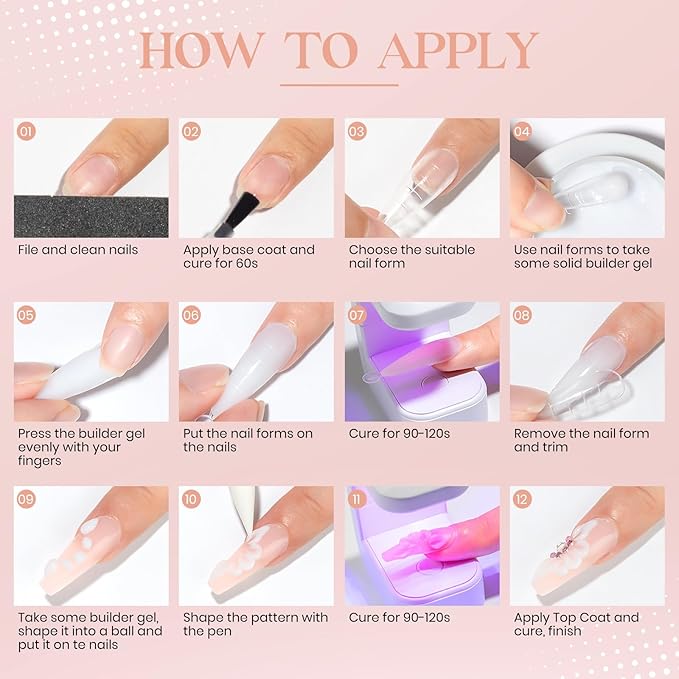 MIZHSE Solid Nail Builder Gel, 2.1 oz 60g Nude Builder Gels for Nails Non-Sticky Solid Builder Gel for Extensions Hard Gels with 24pcs Dual Forms and Silicone Pen Nails Art Manicure Set