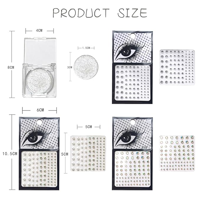 Silver Glitter Eyeshadow & 3Pcs Face Gems Stick on Set, Shimmer Cream Eye Shadow & Hair Jewels Face Rhinestones, Single Eyeshadow Palette & Body Gems Diamonds for Eye Makeup