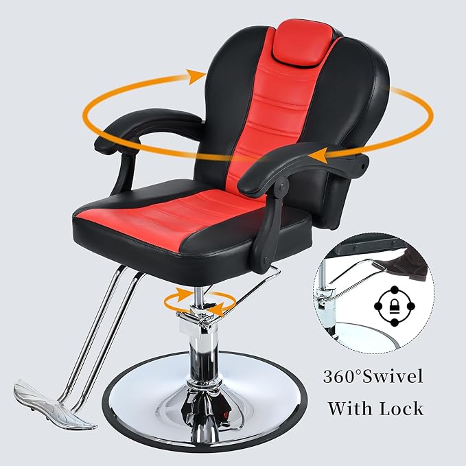 Hair Salon Chair, Styling Reclining Barber Chair,102°-140° Reclining Barber Chairs for Barbershop, Heavy Duty Hydraulic Pump 360° Swivel Salon Chair for Hair Stylist