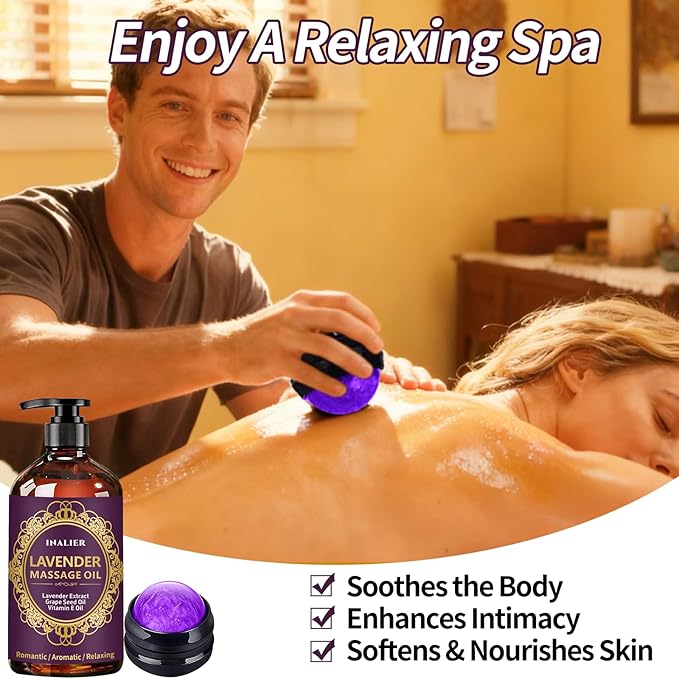 Massage Oil for Massage Therapy,Christmas Massage Gifts for Women Men, 3 Pack Cellulite,Lymphatic Drainage-Ginger Oil Sore Muscle Arnica Oil & Lavender Massage Body Oil with Massage Ball,