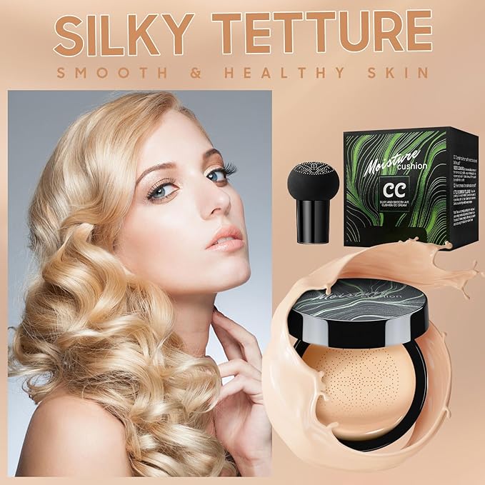 Air Cushion CC Cream Foundation - Mushroom Head BB Cream Face Makeup Moisturizing Concealer Brighten Long-Lasting, Even Skin Tone for All Skin Types (Dark Brown, 1 PCS)