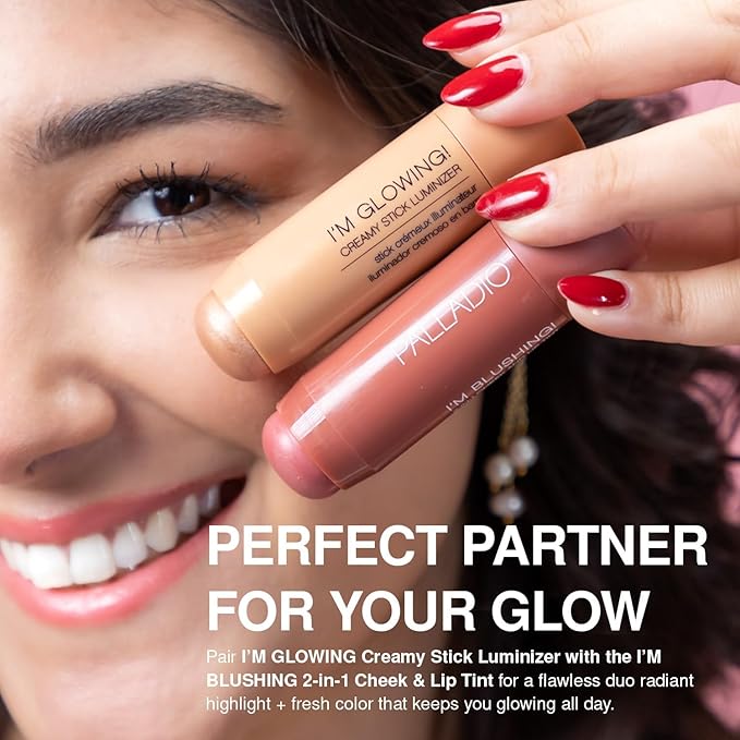 Palladio I'm Blushing 2-in-1 Cheek and Lip Tint, Buildable Lightweight Cream Blush, Sheer Multi Stick Hydrating formula, All day wear, Easy Application, Shimmery, Blends Perfectly to Skin, Sweetheart