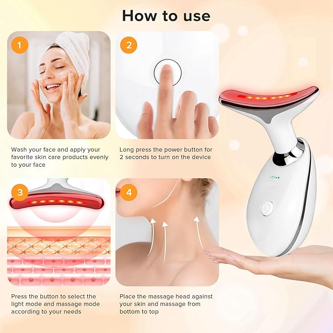 Face Neck Massager with 7-Color Light Modes for Face Sculpting Skin Care,Tightening,Smoothness - Red LED Light Therapy Device Tool for Women at Home