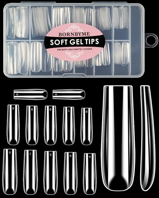 XXL Square Nail Tips, BORNBYME 120 PCS Gel x Nail Tips Stright Nails Full Cover Clear False Nail Tips