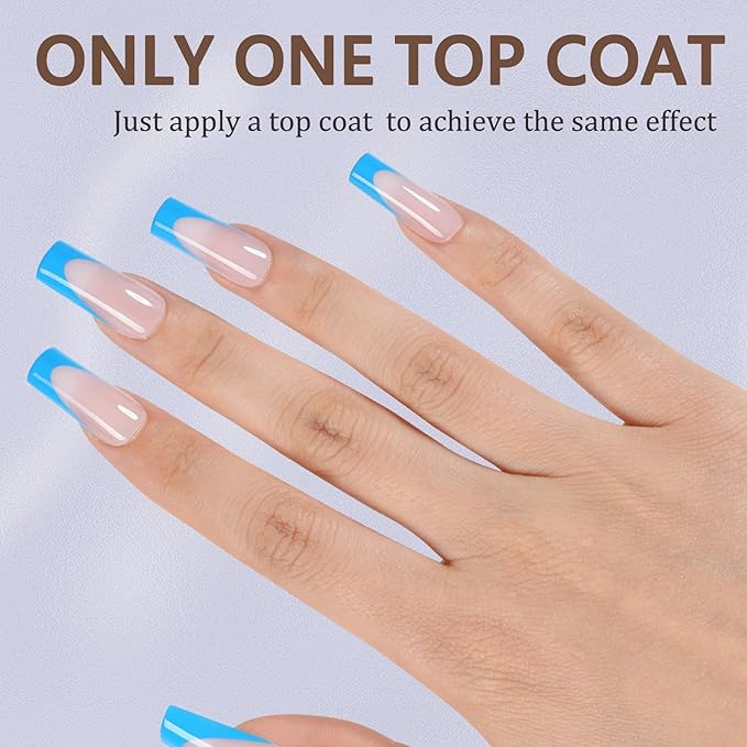 Misssix French Gel Nail Tips, 150Pcs Blue French Tip Press on Nails Long Square, No Need to File Tips Pre-lasting, Fake Nails for Nail Art DIY 15 Sizes