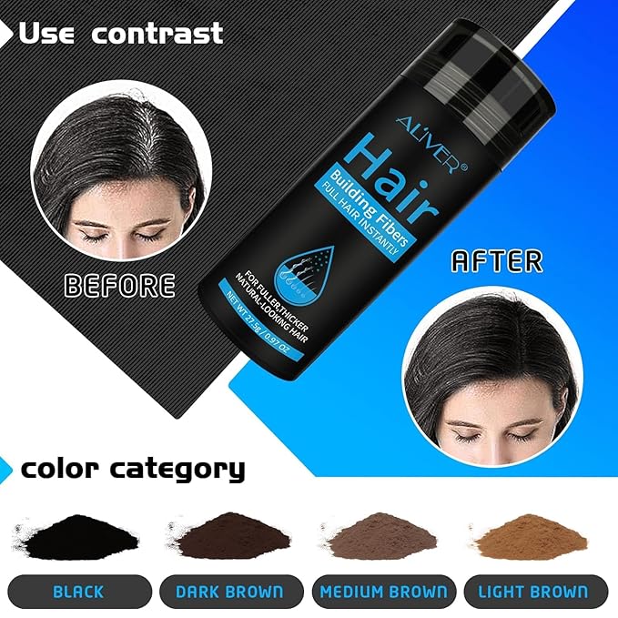 Aliver Hair Fibers for Thinning Hair - Light Brown - 27.5Gr,Undetectable Natural Formula, Thicker Fuller Hair in 15 Seconds, Conceals Hair Loss, Look Younger, for Men & Women Patchy Bald Spot,Crown