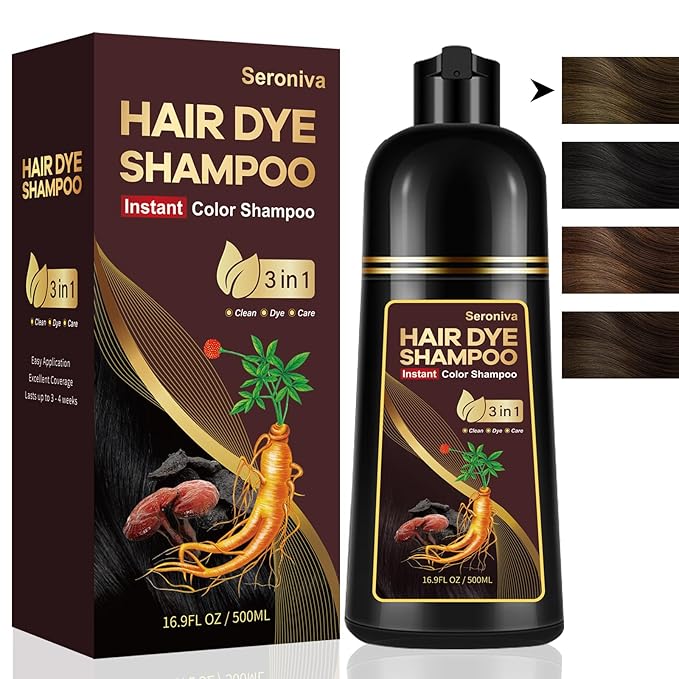 3-in-1 Hair Dye Shampoo Light Brown, Natural Hair Color Shampoo for Gray Hair, Hair Instant Dye Shampoo for Women & Men, Long-Lasting Shampoo Hair Dye Colors Hair in Minutes, Champu Para Canas, 500 Ml