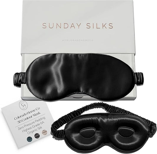SUNDAYSILKS™ 3D Contoured Silk Sleep Mask | Padded Silk Eye Mask with Eye Cups for Lash Extensions | Blackout, Organic for Women & Men, Perfect for Travel, Slip-Free Deep Sleeping, Antifaz para Dormir