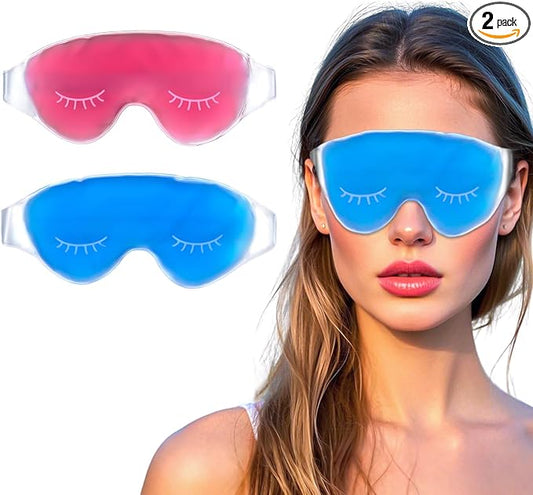 2 Pack Cold Cooling Eye Mask, Hot/Cold Reusable Ice Packs - Compress Therapy for Puffy Eyes, Skin Care, Headaches, Migraines, Stress Relief.