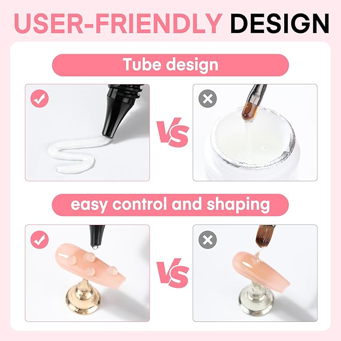 UNA GELLA 3D Gel Nail Art, 3D Nail Gel Sculpting G el Glue 15g 4 in 1 No Wipe Clear Nail Polish for Nails Tips, Chrome Powder, Nail Charms Gems, Drawing and DIY Christmas Nail Art Lamp Curing Needed