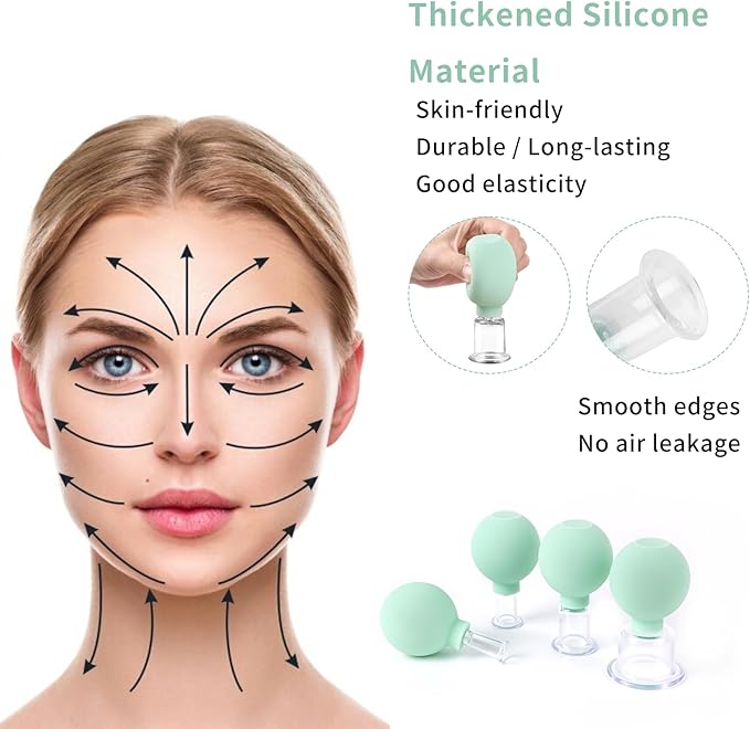 Meifuly Facial Cupping Set, 4 PCS Silicone Vacuum Suction Face Massage Cups, Skin Tightening Kit for Eyes, Face and Body (Green)