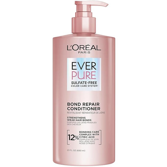L'Oreal Paris Bond Repair Sulfate Free Conditioner for Damaged Hair, Strengthening Hair Care with Citric Acid, Repairs Weak Hair Bonds, EverPure, 23 Fl Oz