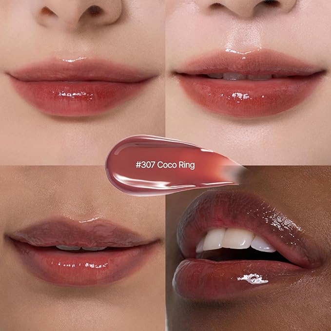 Laka Jelling Nude Gloss, 4.5g/0.15oz, Sheer Hydrating Lip Oil with No Stain, Non-Sticky, Nourishing Gloss for a Fresh, Glowy Look, Vegan, Clean Beauty Makeup, K-Beauty (#307 Coco Ring)