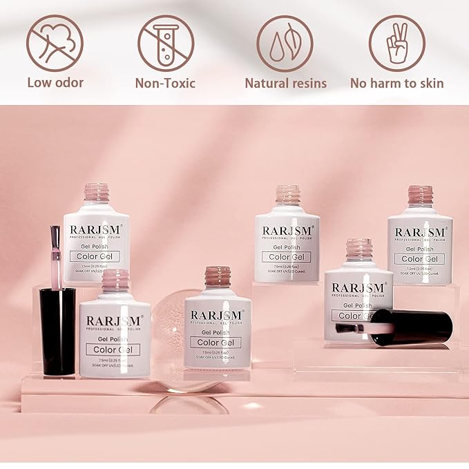 RARJSM Nude Gel Polish Set Jelly Pink Collection of 6 Transparent Natural Colors Sheer Pink Milky Mavue Purple Light Brown French Manicure LED UV Gel Nail Polish Soak Off Curing Requires Home Salon