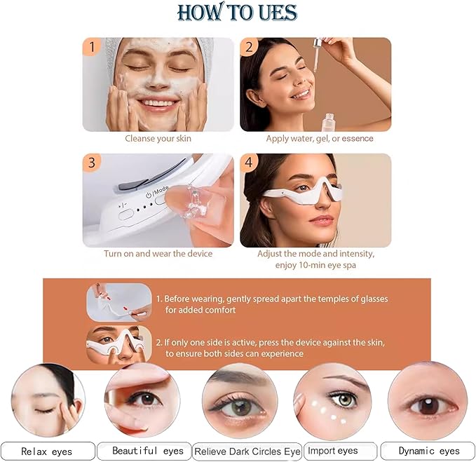 Johncase Under Eye Massager 3D Vibration Advaned Eyes Beauty Dark Circles Relaxing Eye Bevice Portable for Improvement Eyecare Glasses for Relaxtion