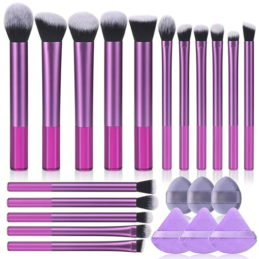 111 Makeup Brushes Set 22 Pcs Makeup Kit With Case Premium Soft Synthetic Hair Foundation Brush Concealer Brush Eyeshadow Brush Make up Brushes Set With Beauty puff (Purple, 22pcs)