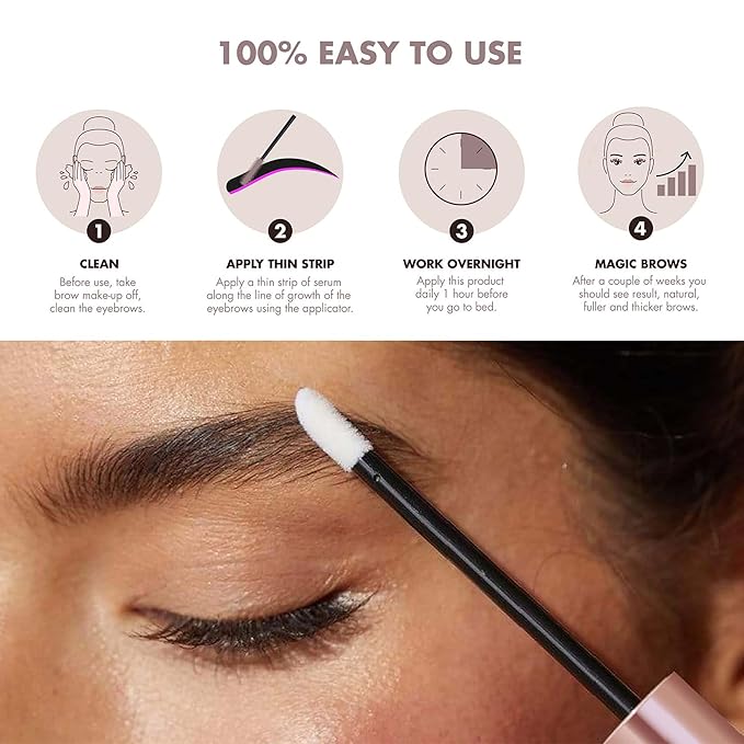 Eyebrow Growth Serum - Provides Full, Healthy And Well Defined Eyebrows - High Technology Formula - Vegan And Cruelty Free - Flexible Applicator Developed Specifically For Brows - 0.1 Oz