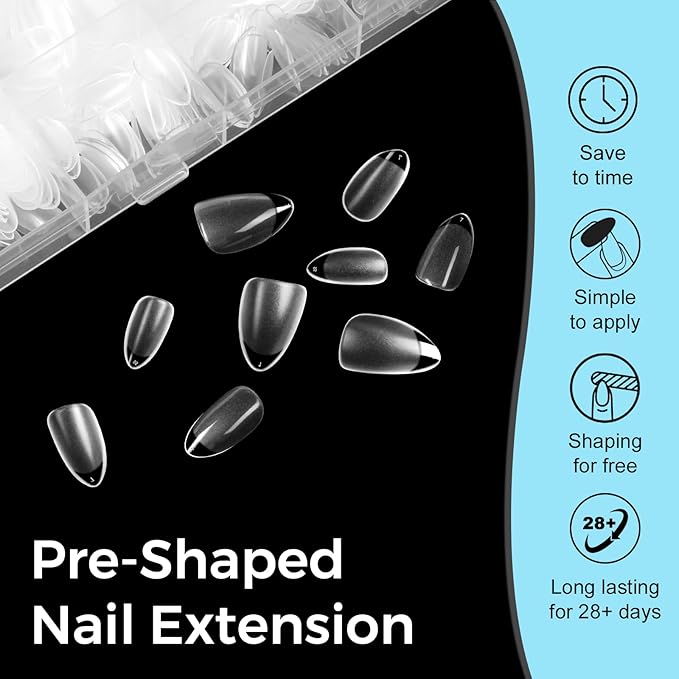 TOMICCA Short Almond Nail Tips, 15 Sizes 240Pcs Acrylic Nail Kit with Almond Nail Tips - Clear Press-On Nails for Extension, DIY Manicure Set, Gel & Acrylic Nail Tips Natural Fake Nails