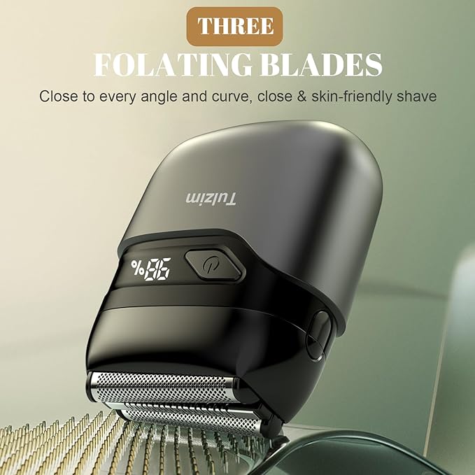 Electric Foil Shaver for Men: Portable Electric Razor for Beard/Face - 3 Floating Blade LED Display USB-C Fast Rechargeable - IPX7 Waterproof for Travel & Home - Carbon Gray